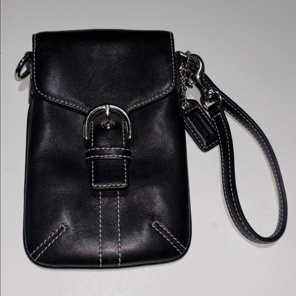 Coach Black Vintage Y2K Soho Wristlet Coach Black Leather Cell Phone Holder Y2K - Picture 2 of 16